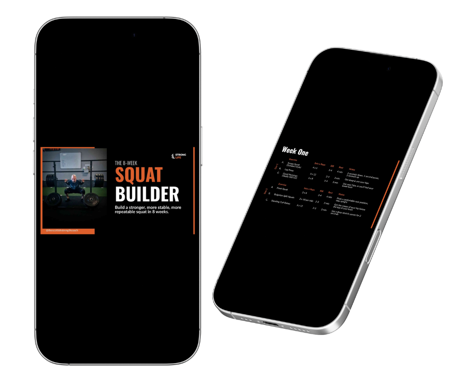 Squat Builder programme shown on two phone mockups